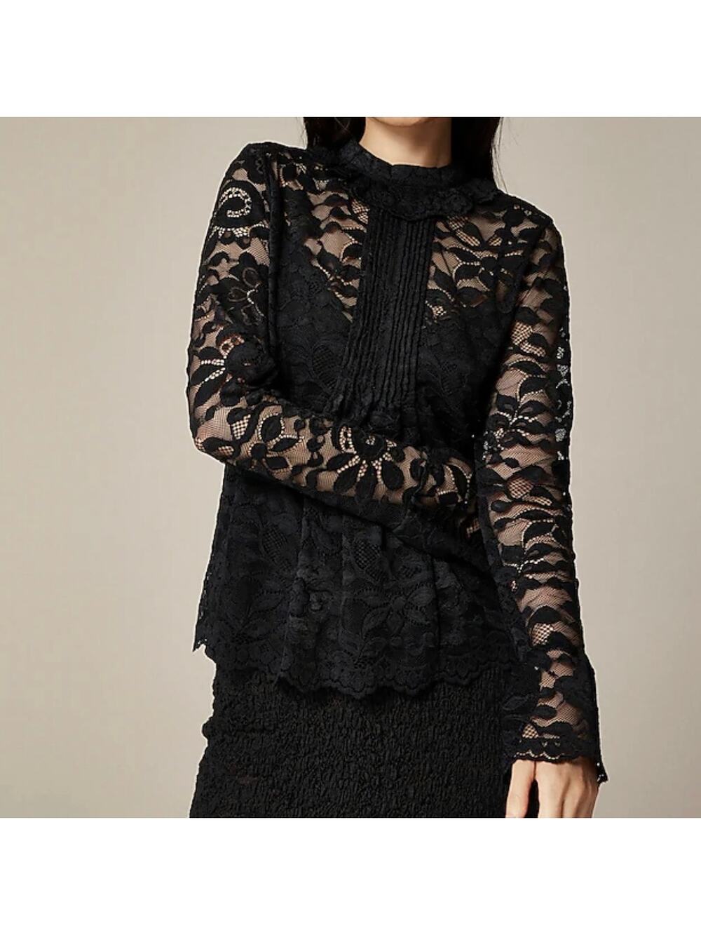 J Crew Lace Mock-neck Long Sleeve Top Women's 00 Black